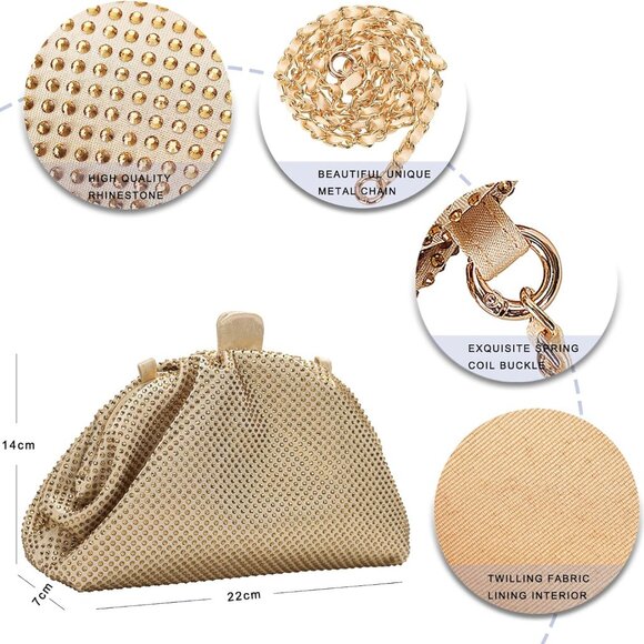 Rhinestone Purse Satin Crystal Clutch Handbag Evening Party Gift - Picture 2 of 8